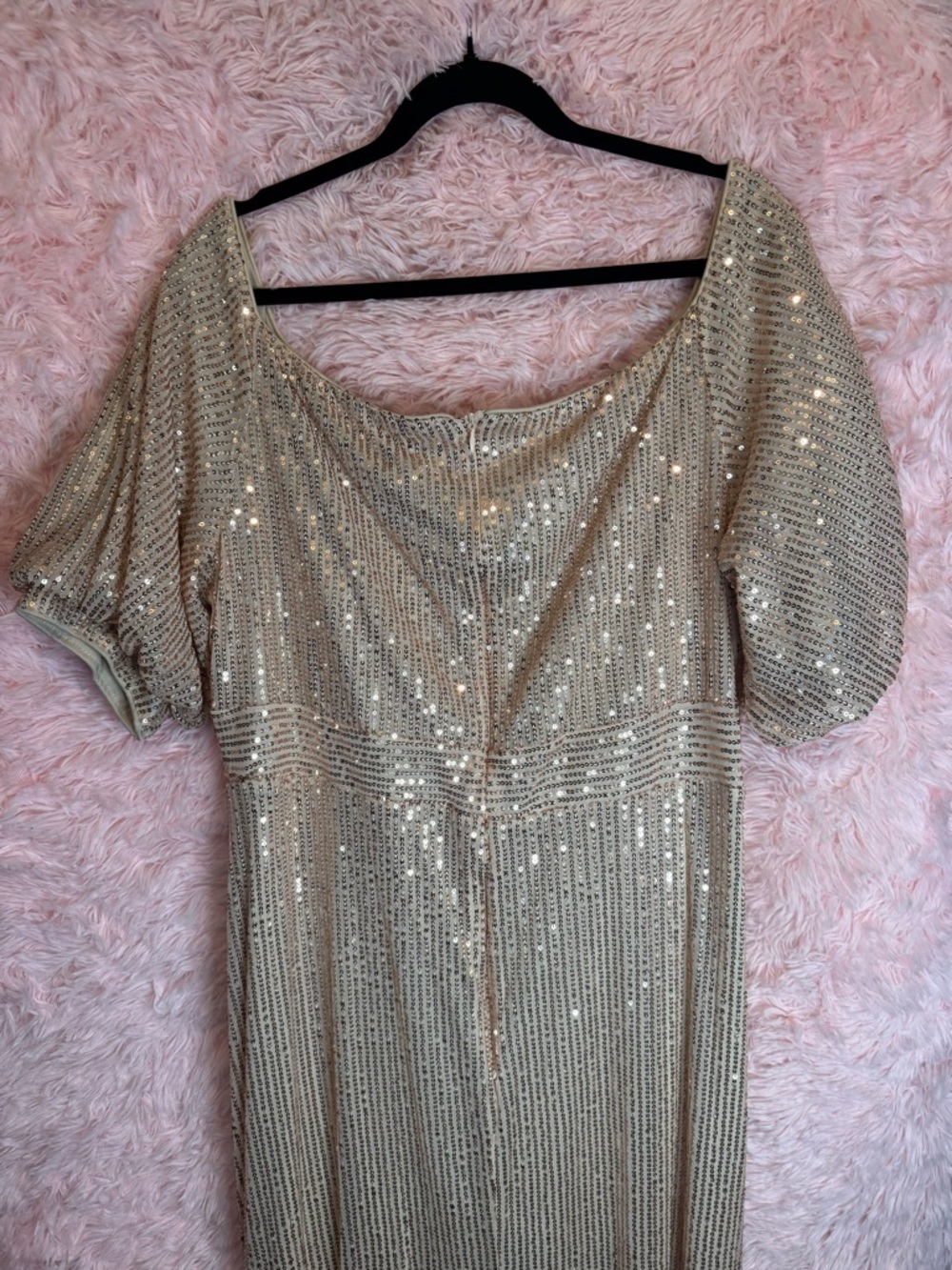 Off-Shoulder Sequin Gown in Champagne Blush NWT - Picture 7 of 10